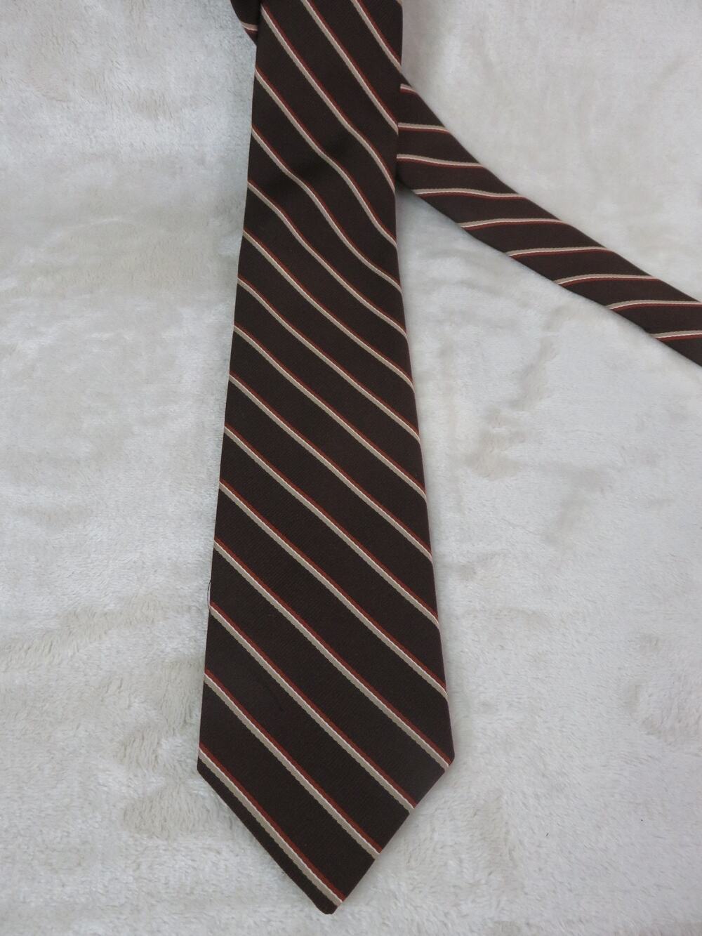 Vintage Philippe Creations Tie Men's Polyester Brown Striped Neck Tie 3.5" x 54"